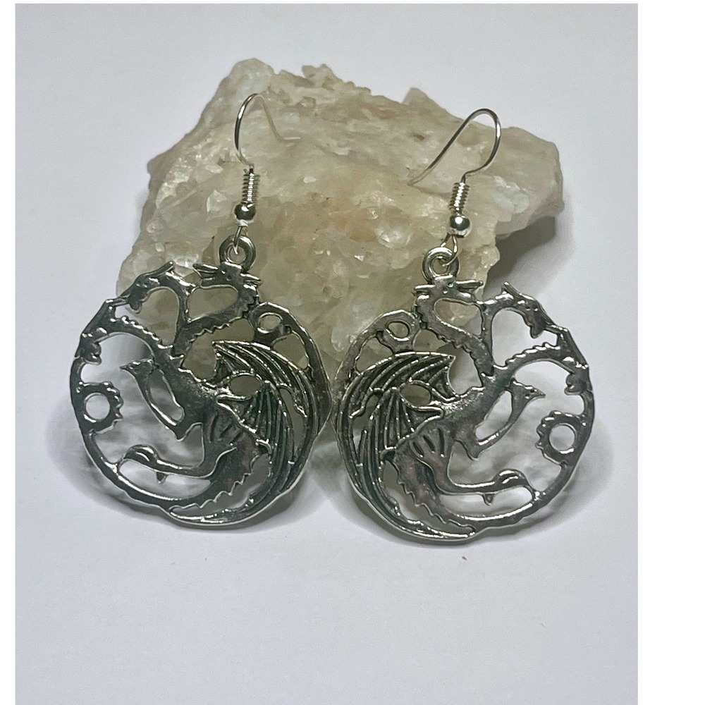 Sterling Silver Dragon Earrings Fantasy Mythical Creatures Dangle Earrings -New